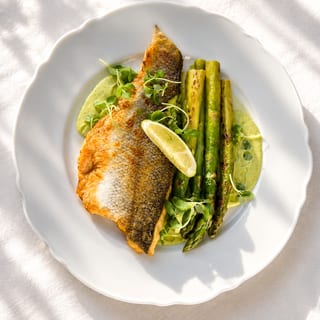Branzino Fillet with Asparagus and Lime Cream
